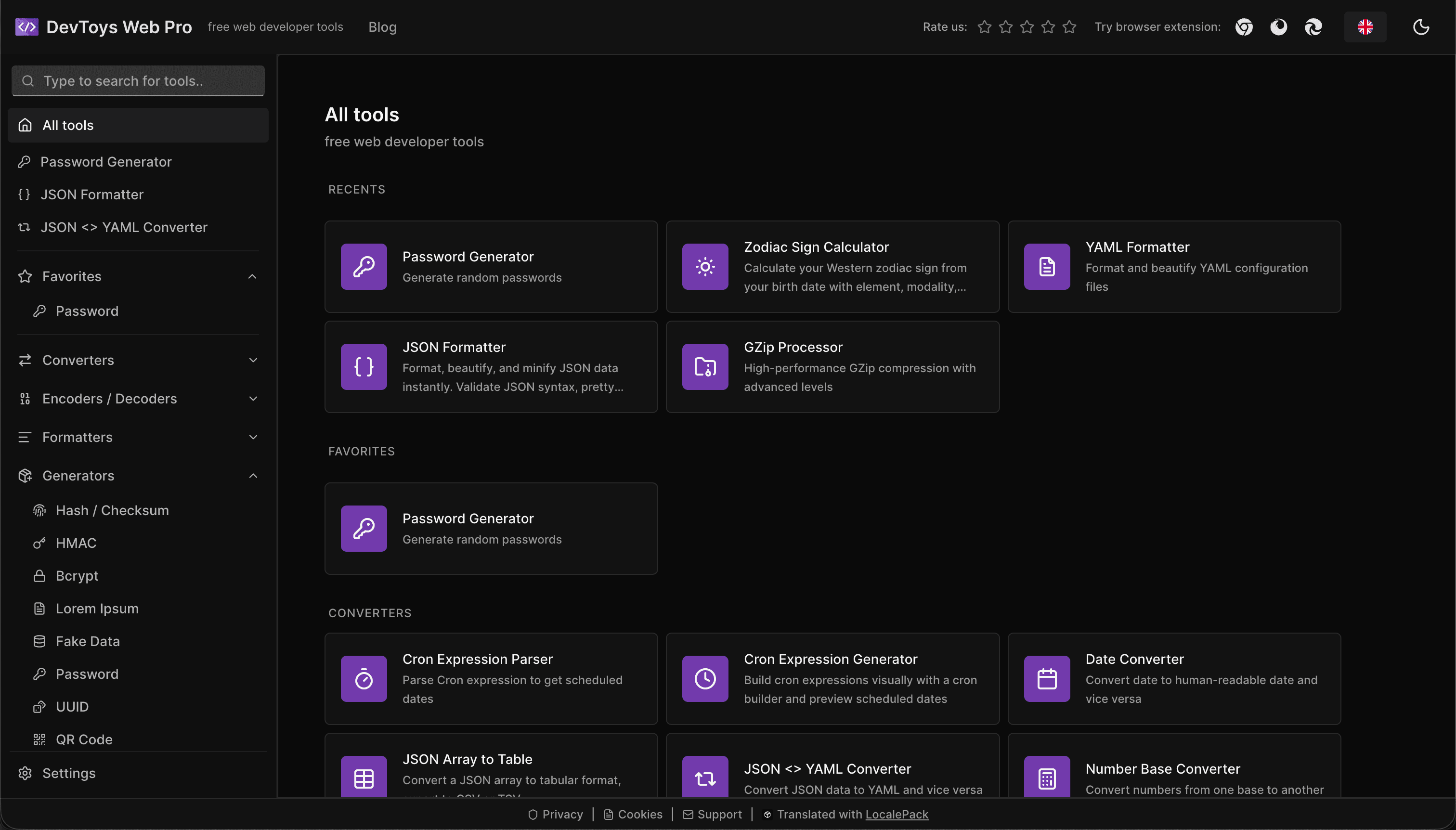 DevToys.pro developer tools web app localized into 52 languages