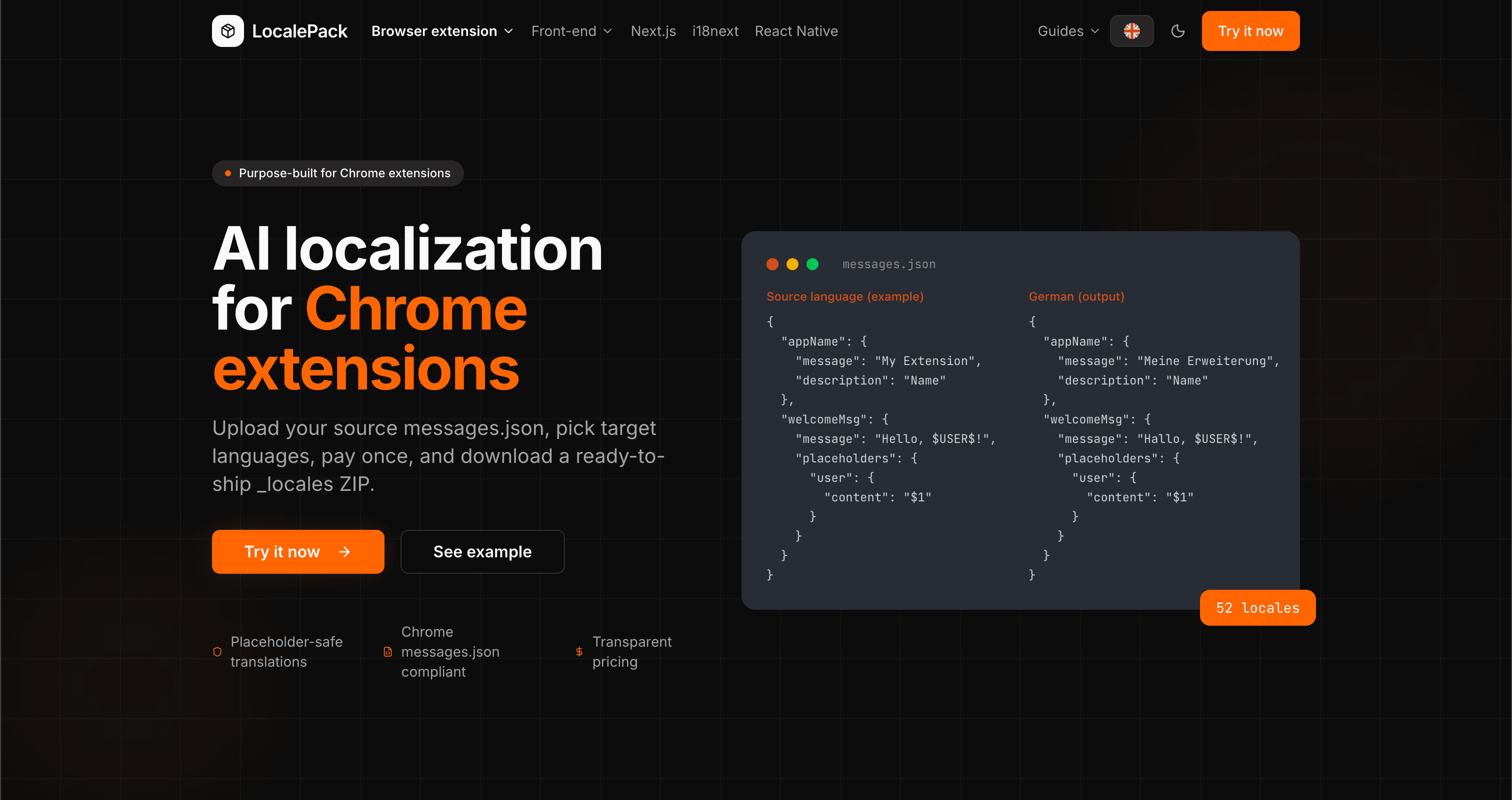The LocalePack site localized into 52 languages with LocalePack